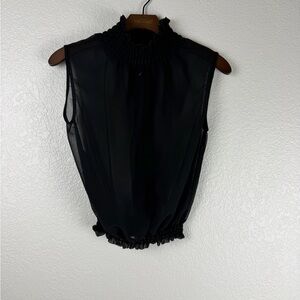 Sheer Black Mock Neck Sleeveless Blouse